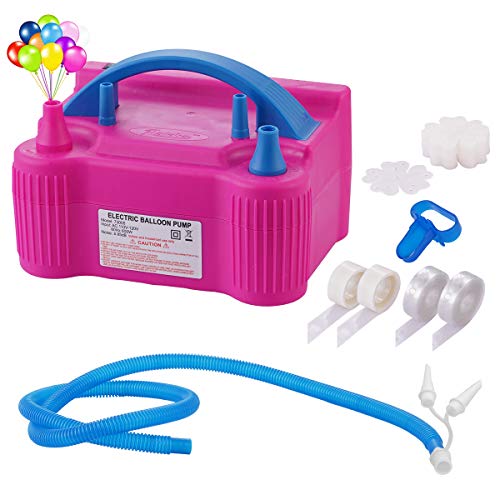 Electric Balloon Pump,Portable Dual Nozzle 110V 600W Electric Balloon Pump Blower Inflator + Hose Extension and Balloon Tying Tool, Flower Clips, Tape Strip,Dot Glues for Party Decoration