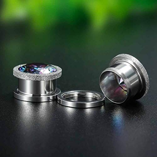 KUBOOZ Ear Plug Tunnel Gauge Stretcher Piercing Colorful Zircon Center Plating Stainless Steel Screw - Thumbnail 4