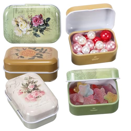 Yardenfun Caja De Hojalata Vintage Para Joyas Con Tapa, Organizador Compacto Metálico, Caja Pequeña Decorativa Con Diseño De Flores Para Almacenamiento El Hogar, Set De 8 Unidades