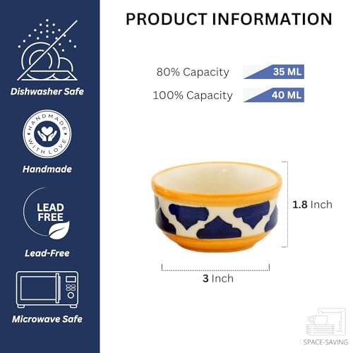 Image of Freakway Hand Painted White Ceramic Dip Bowls | Bowls Set of 2, 40Ml | Bowl for Serving Chutney Bowl /Pickle Bowl /Small (Moroccan)
