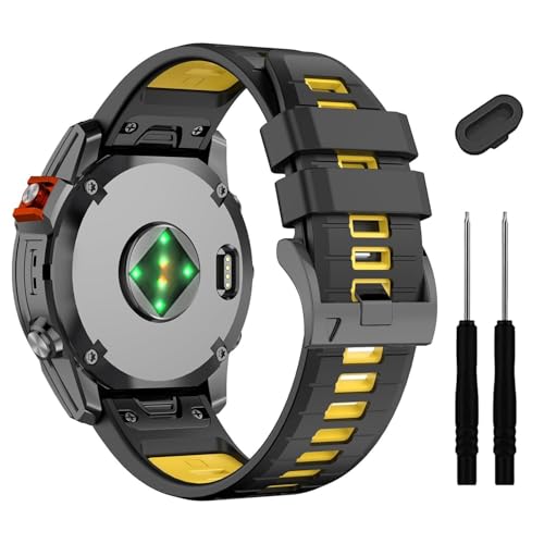 SCRUBY Correa de reloj Quickfit Fenix ​​7X 6X Pro 5X Plus de 26 mm, correa de silicona suave para Garmin Enduro 2/Descent MK2i/MK3i 51 mm/Tactix 7Pro/Epix Pro 51 mm(Black Yellow)