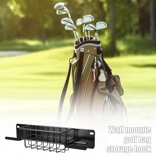 Colgador de bolsa de golf de pared negro con estante para accesorios 4