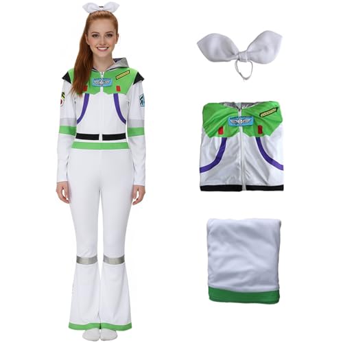JUIWAULY Womens Space Ranger Costume Buzz Cosplay Outfit Hoodie Top Flare Pants Set Halloween Fancy Dress Suit for Adult M