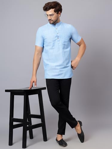 Image of LATEST CHIKAN Men's Cotton Regular Casual Strped Short Kurta Half Sleeves - (SK-LJ.DS.AS)