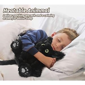 Cuckool black cat stuffed animals microwavable stuffed animals heating pad for cramps pain stress relief heatable coolable lavender scented cat plush toys for anxiety women kids bedtime  urban country home decor