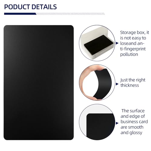 FONLAND 50pcs/Set 0.4mm Thickness Aluminum Metal Business Cards DIY Engraving Card Home Office Supplies Aluminum Blank Laser Blanks for Engraving(Black) - Image 2
