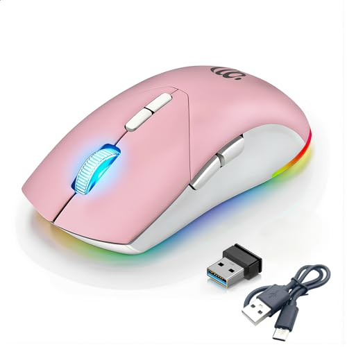 Image of Wireless Mouse, Bluetooth Mouse for Laptop, Rechargeable, Dual Mode (BT 5.2 + 2.4G ) Silent Wireless Bluetooth Pnk Mouse, Laptop Mouse,Ergonomic Design, 3-Level Adjustable DPI Mouse for iPad, Mac, PC
