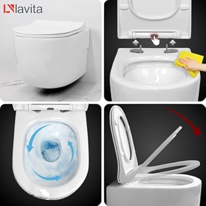 Lavita LAV 101 Vorwandelement für WC 40cm + Wand Hänge Tiefspül WC ROTO Weiß Spülrandlos + Bedienplatte LAV 200.4.1 Weiß + WC Absenkautomatik Sitz Set Unterputz Spülkasten Toilette Komplett Sett WC – Bild 6