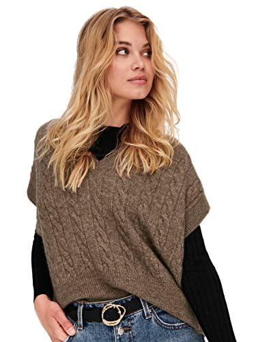 ONLY Damen Pullunder Strickpullunder ONLMELODY XS S M L XL Beige Braun V-Neck, Größe:L, Farbe:Caribou Melange 15249328
