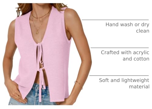 Image of LILLUSORY Womens Tie Front Tops Vacation Sweater Vest | Bohemian Style, Beach Resort Wear, Concert Western Outfits, Crochet Tops, Vacation Outfits, Cute Y2k Sleeveless 2026