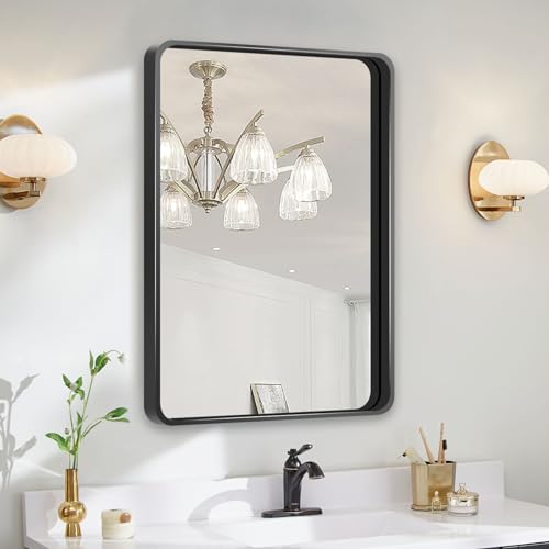 VSARHOUSE Black Bathroom Vanity Mirror 3624 Rounded Rectangle Metal Framed Bathroom Mirror for Wall Matte Black Anti Rust Bathroom Mirror for Farmhouse Hangs Horizontally or Vertically