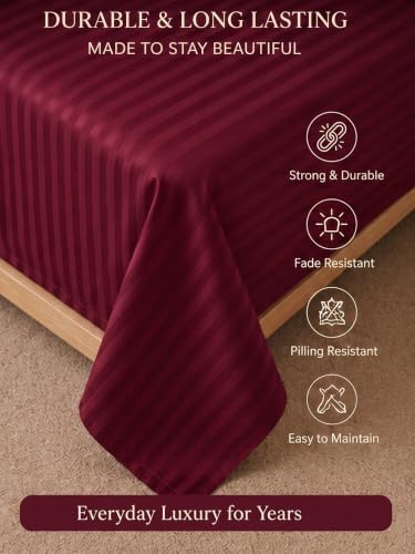 Image of Mafatlal 210 TC Italian Stripe Single Bedsheet Set with Pillow Cover (60 x 90 Inches) | 100% Cotton | Hotel Collection | Soft Breathable Flat Bed Sheet | Deep Maroon N Pink