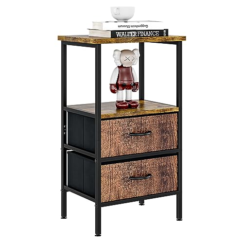 Utlenianie Set di 1 Comodino Stretto con Prese, Tavolino da Divano con Prese e Porte USB, Comodino Camera da Letto Stretto, Comodini Salvaspazio con 2