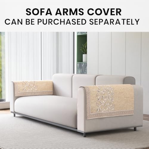 Image of Nendle Superior Velvet Floral Sofa Mat 4 Seater Set Cover Durable Protector for Living Room Sofa Set 2+2, Suitable for L Shape, Sectional and U Shape Sofa (Color Beige, Pack of 2)