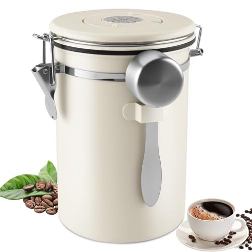 Foydream Kaffeedose Luftdicht, 1,8L Kaffeebohnen Behälter 304 Edelstahl mit Datumsverfolgung und Messlöffel für Mahl, Bohnen, Tee, Mehl, Getreide und Zucker (Weiß) Foydream Kaffeedose Luftdicht, 1,8L Kaffeebohnen Behälter 304 Edelstahl mit Datumsverfolgung und Messlöffel für Mahl, Bohnen, Tee, Mehl, Getreide und Zucker (Weiß)