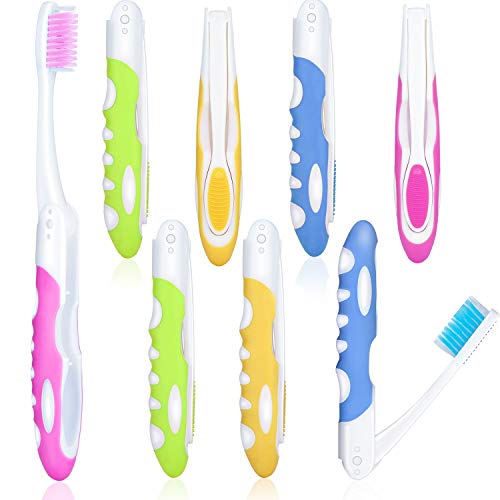 8 Pieces Travel Folding Toothbrush Travel Toothbrush Soft Bristle Folding, Folding Feature, Medium Bristle Brushes for Sensitive Gums(Pink, Yellow, Blue, Green)
