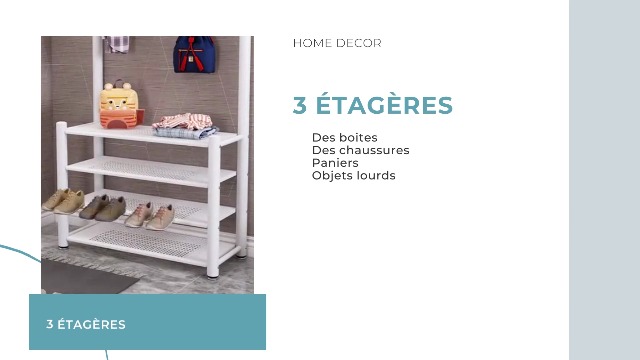 Portemanteau Étagère à Chaussures MAGIC SELECT - 18 Crochets, 3 Étagères, Barre Supérieure Métal - Meuble Entrée 190x65x30cm