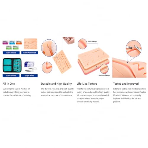 Image of Suture practice kit, suturing practice kit, suturing kit for medical students, suture practice kit with suture pad, suture needle, suture thread & tools training kit, Packed with Suture Materials