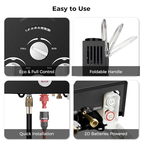 Image of CAMPLUX Portable Water Heater,1.58 GPM Propane Water Heater Outdoor,41,000 BTU Camping Water Heater with 1.6 GPM Water Pump Pack，BW158BP60, Black