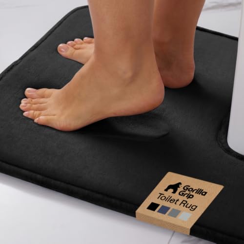 Image of GORILLA GRIP Thick Memory Foam Toilet Rug for Bathroom, Square Shaped Washable, Soft Absorbent Velvet Topside Floor Mats, Machine Wash, Cushioned Luxury Rugs for Bath Room, 22.5x19.5, Black