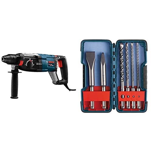 Image of BOSCH GBH2-28L 1-1 /8 inch SDS-plus Bulldog Xtreme Max Rotary Hammer and 6 Piece SDS-plus Masonry Trade Bit Set, Chisels and Carbide, HCST006