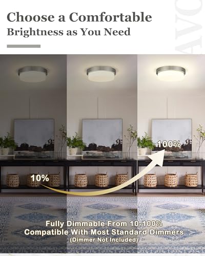 Image of 13 inch Brushed Nickel LED Flush Mount Ceiling Light, 24W, 5CCT | 2200LM, 2700K /3000K /4000K /5000K /6000K, Close to Ceiling Light Fixtures for Bedroom Hallway Kitchen, Milk Glass, AD-22008-L-SN