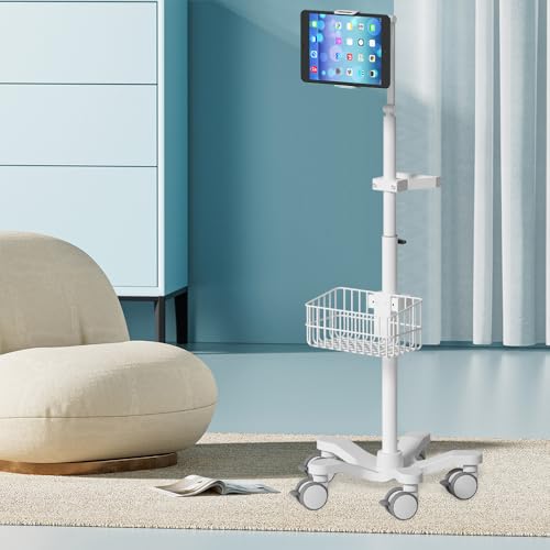 Likaymo Medical Trolley Cart,Medical Monitor Cart Stand, Height Adjustable Rolling Trolley with Storage Basket for Hospital,Beauty Salon — view 5
