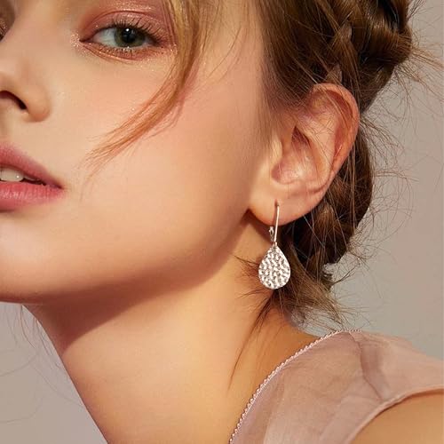 ALEXCRAFT 925 Sterling Silver Teardrop Dangle Hammered Earrings for Women Leverback Drop Earrings Jewelry for Women2