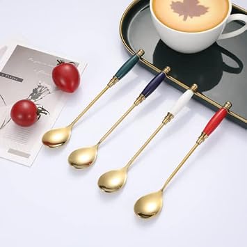 Classic Dinner Spoons Stainless Steel Ceramic Handle Porcelain 6-Pack Blue Silver Oval