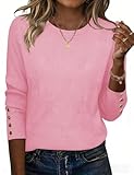 Rapbin Jersey para mujer, manga larga, elegante, para primavera e invierno, cuello redondo, blusa, Rosa., L