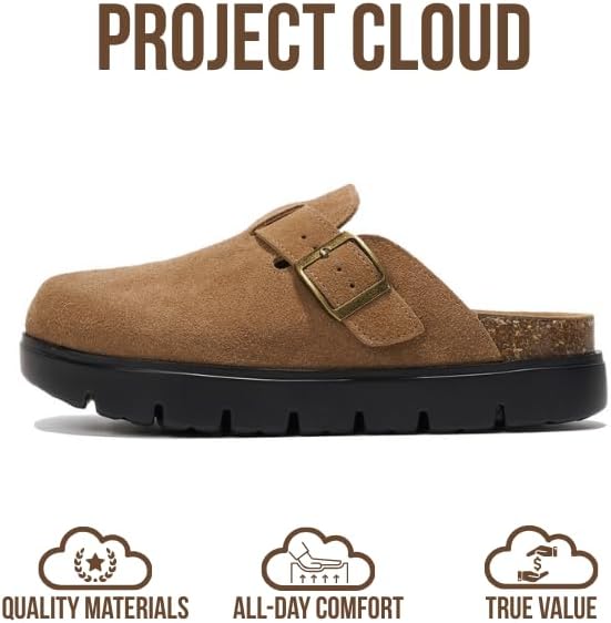 Project Cloud 100% Genuine Leather Platform Clogs for Women Footwear - Memory Foam Arch Support Cork Footbed Casual Shoes & Mules for Women 2026 (Benton Chunky) - Image 4