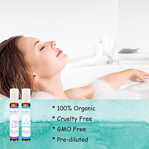 Herbromas Aromatherapy Oils Roller Set, Natural Pre-Diluted Essential Oils Roll On With Glass Rollerball, Relaxation Gift For Women & Men, Christmas Gift, Pack 4 X 0.33Fl.oz #TOP3