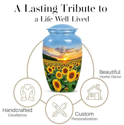 Image of Sunset Sunflower Urns for Human Ashes - Funeral Urns for Human Ashes Adult - Yellow Sunflower Urn for Adult Male and Female - Cremation Urn for Men and Women 10inch and 200 Cubic Inches