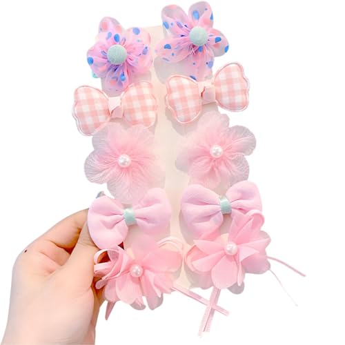 Image of SYGA 10-Piece Baby Hair Clip Set for Girls Delicate Bows, Flowers, and Heart Patterns Hair Pin Soft and Charming - Pink