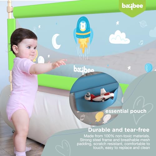Image of BAYBEE Baby Bed Rails Guard (150x63 cm), Bed Rail for Baby Kids Safety, Portable Bed Rail Falling Protector Fence with Adjustable Height, Foldable Bed Rails for Newborn, Pack of 2, (Green)