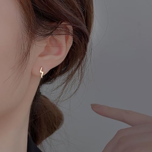 Reffeer Solid 925 Sterling Silver Lightning Bolt Hoop Earrings for Women Teen Girls Lightning Hoop Earrings Cartilage Huggie Earrings3