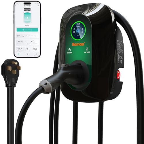 Romaa Level 2 EV Charger J1772 40 Amp Plug in, 240V Home Charging Station Wallbox, NEMA 14-50, 9.6 kW, Adjustable 8 to 40A, ETL Listed, FCC Part 15, NEMA Type 4, 25 ft, App WiFi Smart Display