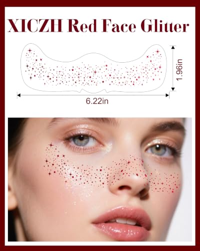 Image of XICZH Glitter Freckles, Red Temporary Face Tattoos Stickers, Body Face Glitter for Women, Country Concerts Singer Festival Rave Accessories