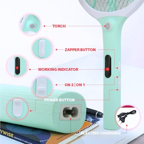 Image of TEQO Mosquito Bat with Light Heavy Duty | Rechargeable Electric Fly Swatter | Mosquito Killer Racket with Long Backup Battery, 6 Months Warranty (Multicolor)