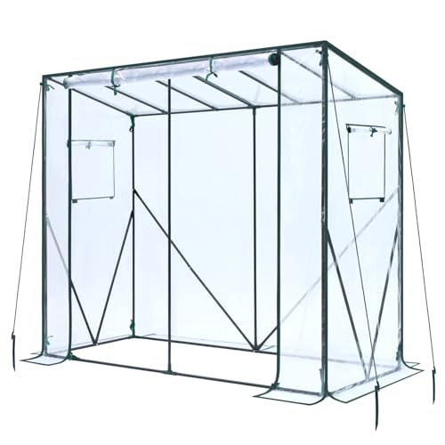 Ohuhu Tomaten Gewächshaus Foliengewächshaus mit PVC-Abdeckung und Fernster, Begehbarer Gewächshaus 200x77x170 cm Gewächshaus Klein Winterfest Tomatenhaus für Optimales Pflanzenwachstum