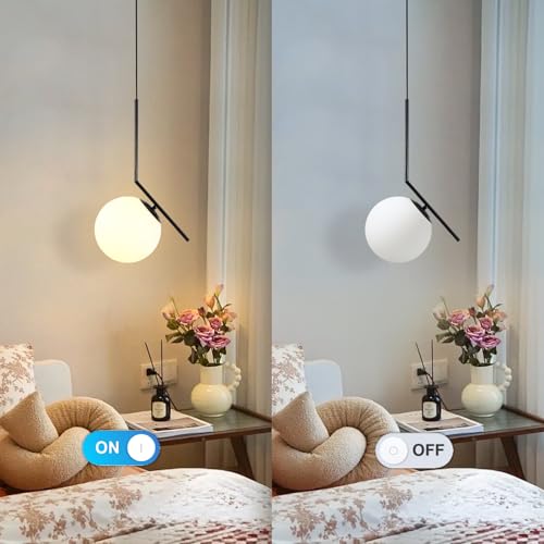 Image of Modern Pendant Light, 1-Light Black Glass Globe Ceiling Pendant Lamp, Bedside Matte Hanging Pendant Light Fixtures for Bedroom Living Dining Room Kitchen