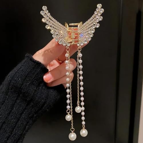 Image of Korean StyleHair Clips For Women - Butterfly Clips For Women, Korean Hair Accessories - Butterfly Clip With Pearls & Rhinestone - Hair Accessories for Women (1 Pc) Butterfly Clutcher For Hair
