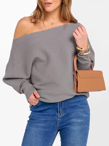 Image of ANRABESS Womens Off Shoulder Sweaters 2026 Fall Long Batwing Sleeve Loose Fit Knit Tops Casual Pullovers Jumpers