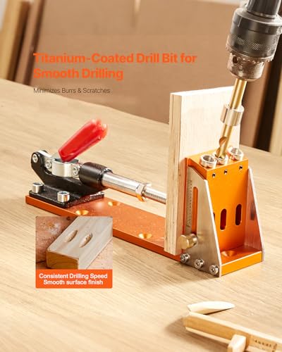 VEVOR Pocket Hole Jig Kit, Adjustable and Easy to Use Pocket Hole Jig System with Step Drills, Wrenches, Drill Stop Rings, Screws and Square Drive Bits, Dual Scale Marks, for DIY Carpentry Projects