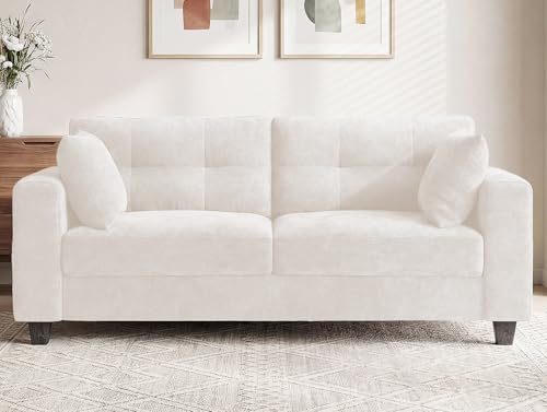 Image of 70 inch Loveseat Sofa for Living Room, Chenille Cloud Couch with USB /Type-C Charging Ports, Side Pockets, Removable Cover, Wide Armrests, Small Couch for Small Space, Easy Assembly, Beige