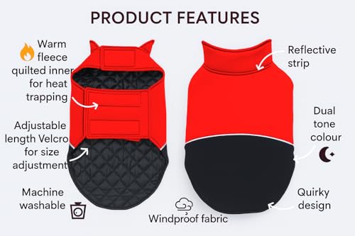 Image of The Pets Company Dog Winter Coat Jacket, Clothes, Windproof, Reversible, Light Weight, Washable, Ultra Warm Thick Fleece Lined Dog Vest for Cold Weather Protection, (Red Black, Large - 24 Inch)