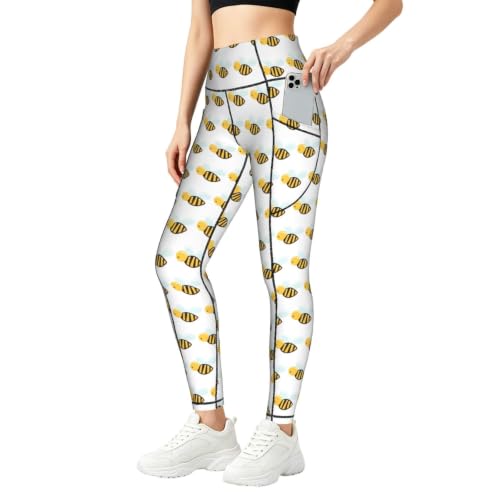 Leggings de yoga con estampado de abeja y bolsillos para un entrenamiento cómodo y alegre