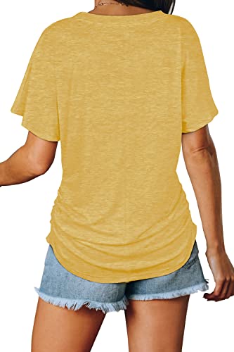 Image of WIHOLL Womens Summer T-Shirts Short Sleeve V Neck Dolman Tops with Side Shirring Loose Fit Shirts Spring Fashion