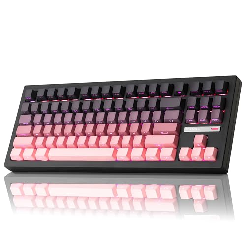 Image of ZORNHER ZH870 Wireless Mechanical Gaming Keyboard,80% Pink & Purple Custom Creamy Sound Keyboard with Shine Through PBT Keycaps,Pre-lubed Linear Switches,Hot-Swappable,RGB Backlit,2.4GHz /USB-C /BT5.0