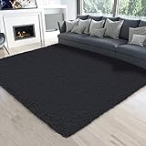 DEYOO Shag Area Rug Ultra Soft, Black Fluffy Rug for Bedroom, Washable Fuzzy Rug for Living Room, Fluffy Carpet Modern Decor, Plush Rug for Dorm, Nursery and Playroom, Shaggy Rug on Floor 4 x 5.3 ft